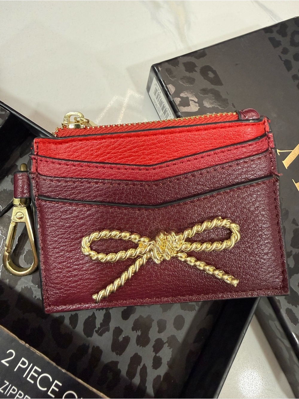 Burgundy and Red Bow Card Holder & Keychain Set - Picture 3 of 7